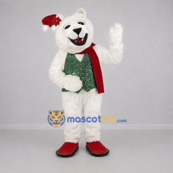 Custom White and Green Christmas Bear Mascot Costume Adult Full Body Suit for Christmas Events Custom White and Green Christmas Bear Mascot Costume Adult Full Body Suit for Christmas Events