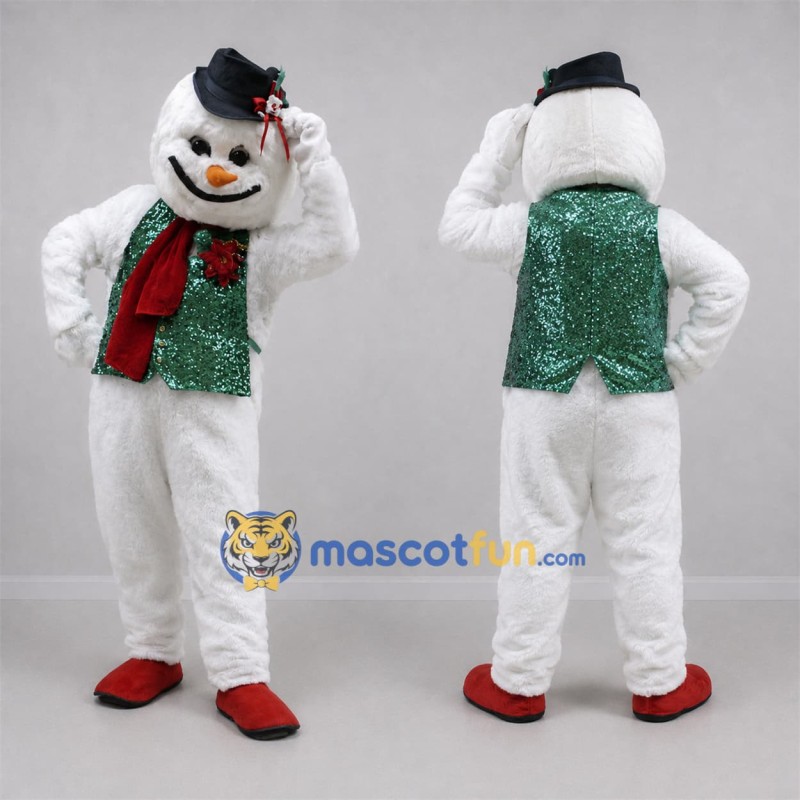 Custom White and Green Snowman Mascot Costume Adult Full Body Suit for Christmas Events Custom White and Green Snowman Mascot Costume Adult Full Body Suit for Christmas Events