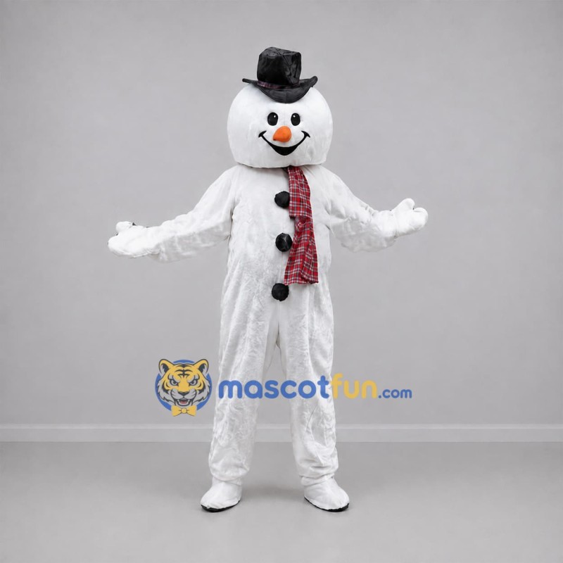 Custom White and Red Snowman Mascot Costume Adult Full Body Suit for Winter Events Custom White and Red Snowman Mascot Costume Adult Full Body Suit for Winter Events