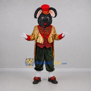 Custom Black and Gold Ringmaster Mouse Mascot Costume Adult Full Body Suit for Circus Events Custom Black and Gold Ringmaster Mouse Mascot Costume Adult Full Body Suit for Circus Events