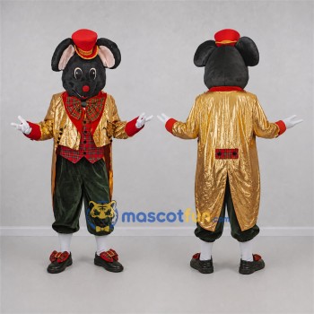 Custom Black and Gold Ringmaster Mouse Mascot Costume Adult Full Body Suit for Circus Events
