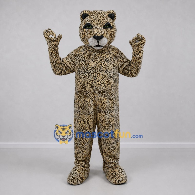 Custom Tan and Black Leopard Mascot Costume Adult Full Body Suit for Wildlife Events Custom Tan and Black Leopard Mascot Costume Adult Full Body Suit for Wildlife Events