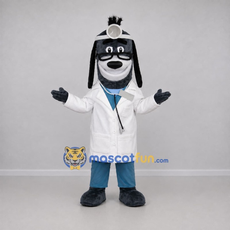 Custom Black and White Doctor Dog Mascot Costume Adult Full Body Suit for Health Events Custom Black and White Doctor Dog Mascot Costume Adult Full Body Suit for Health Events