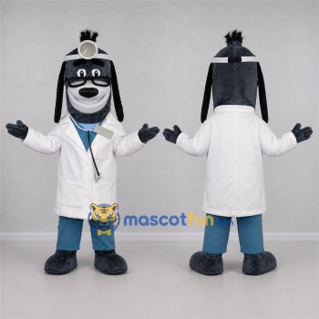 Custom Black and White Doctor Dog Mascot Costume Adult Full Body Suit for Health Events