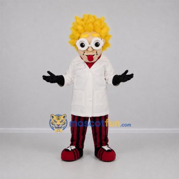 Custom Yellow and White Scientist Mascot Costume Adult Full Body Suit for Science Events Custom Yellow and White Scientist Mascot Costume Adult Full Body Suit for Science Events