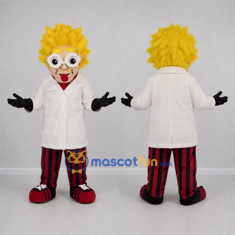 Custom Yellow and White Scientist Mascot Costume Adult Full Body Suit for Science Events Custom Yellow and White Scientist Mascot Costume Adult Full Body Suit for Science Events