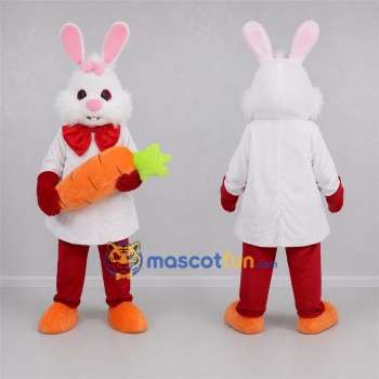 Custom White and Red Easter Bunny Mascot Costume Adult Full Body Suit for Easter Events