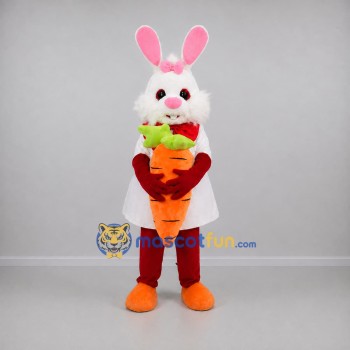 Custom White and Red Easter Bunny Mascot Costume Adult Full Body Suit for Easter Events