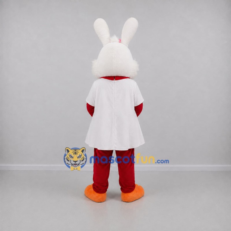 Custom White and Red Easter Bunny Mascot Costume Adult Full Body Suit for Easter Events Custom White and Red Easter Bunny Mascot Costume Adult Full Body Suit for Easter Events