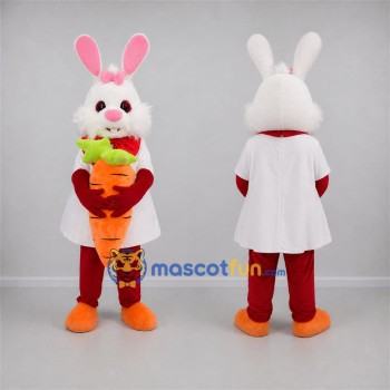 Custom White and Red Easter Bunny Mascot Costume Adult Full Body Suit for Easter Events