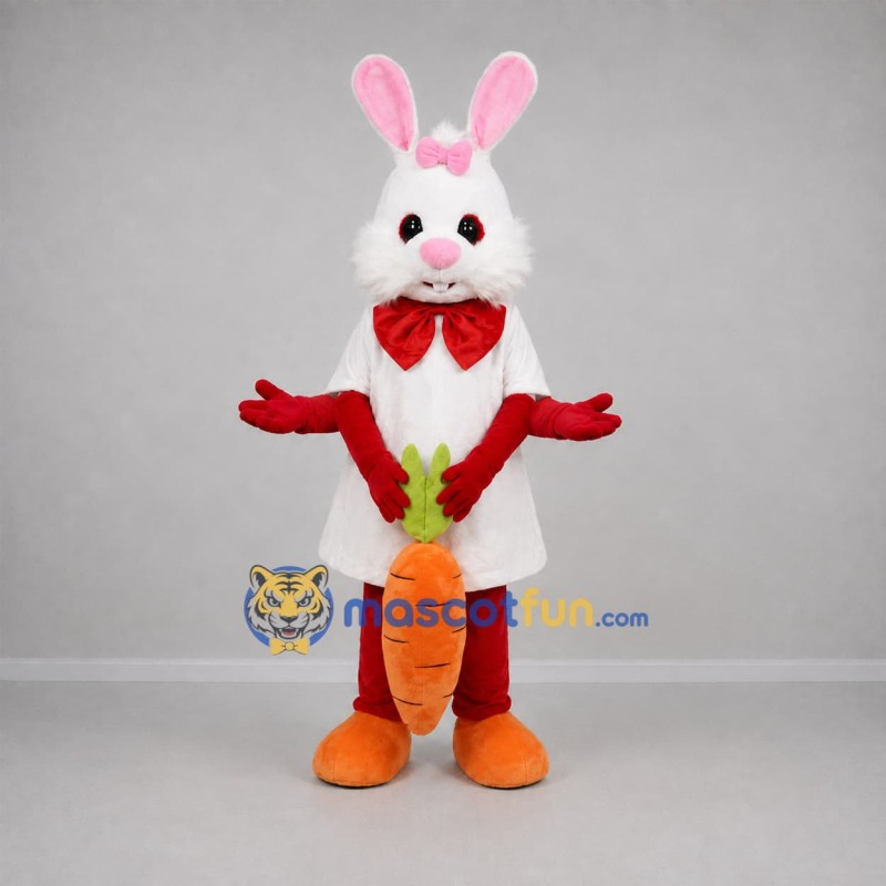 Custom White and Red Easter Bunny Mascot Costume Adult Full Body Suit for Easter Events Custom White and Red Easter Bunny Mascot Costume Adult Full Body Suit for Easter Events