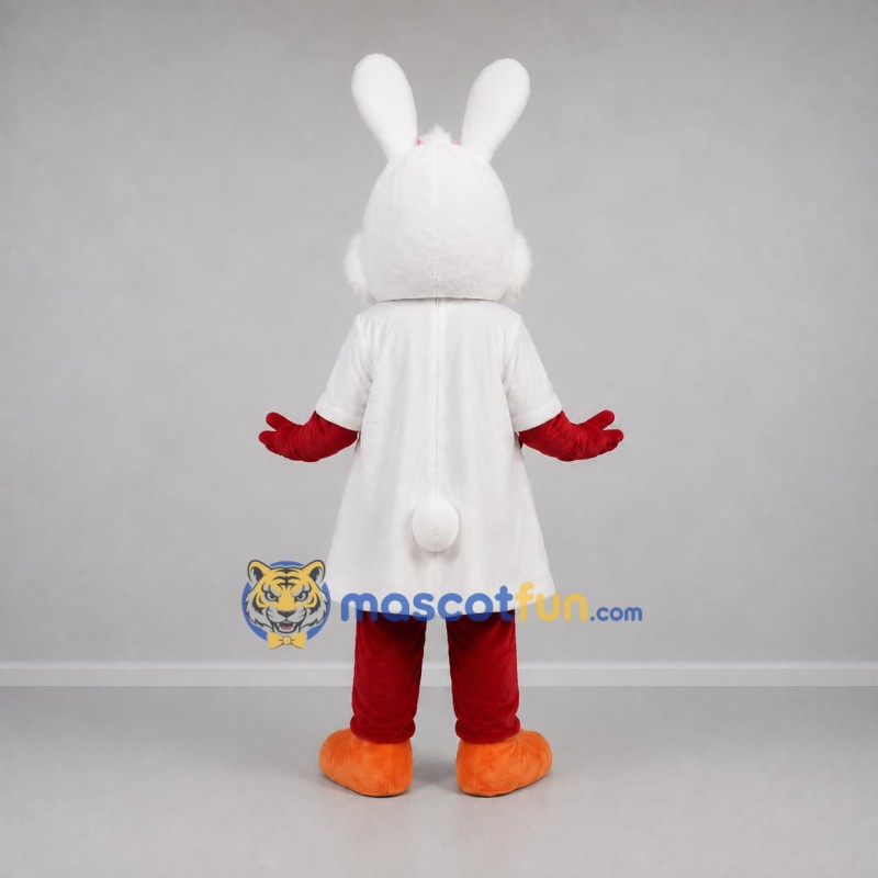 Custom White and Red Easter Bunny Mascot Costume Adult Full Body Suit for Easter Events Custom White and Red Easter Bunny Mascot Costume Adult Full Body Suit for Easter Events