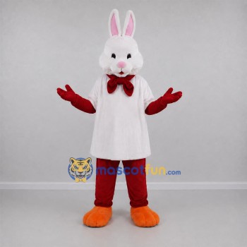 Custom White and Red Easter Bunny Mascot Costume Adult Full Body Suit for Easter Events