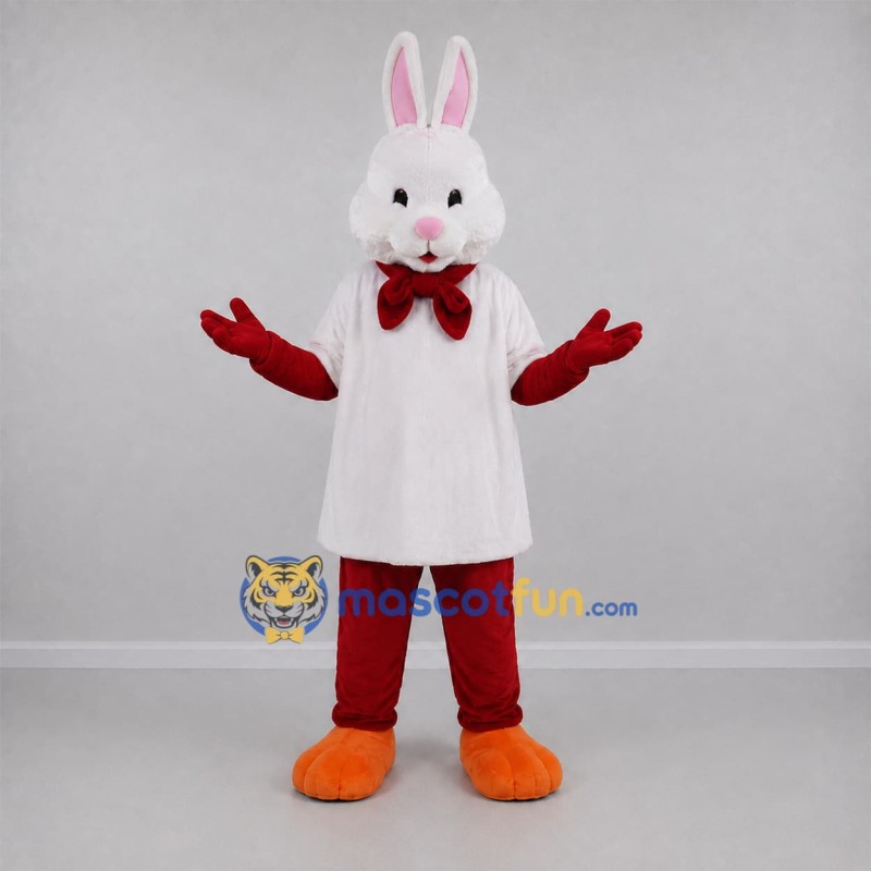 Custom White and Red Easter Bunny Mascot Costume Adult Full Body Suit for Easter Events Custom White and Red Easter Bunny Mascot Costume Adult Full Body Suit for Easter Events