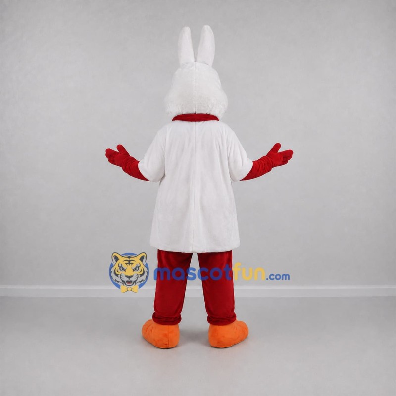 Custom White and Red Easter Bunny Mascot Costume Adult Full Body Suit for Easter Events Custom White and Red Easter Bunny Mascot Costume Adult Full Body Suit for Easter Events