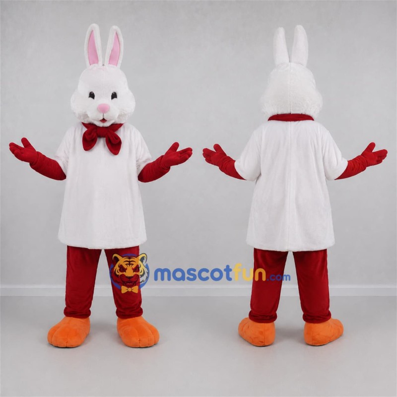 Custom White and Red Easter Bunny Mascot Costume Adult Full Body Suit for Easter Events Custom White and Red Easter Bunny Mascot Costume Adult Full Body Suit for Easter Events