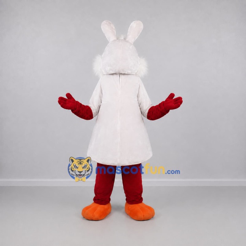 Custom White and Red Rabbit Mascot Costume Adult Full Body Suit for Easter Events Custom White and Red Rabbit Mascot Costume Adult Full Body Suit for Easter Events