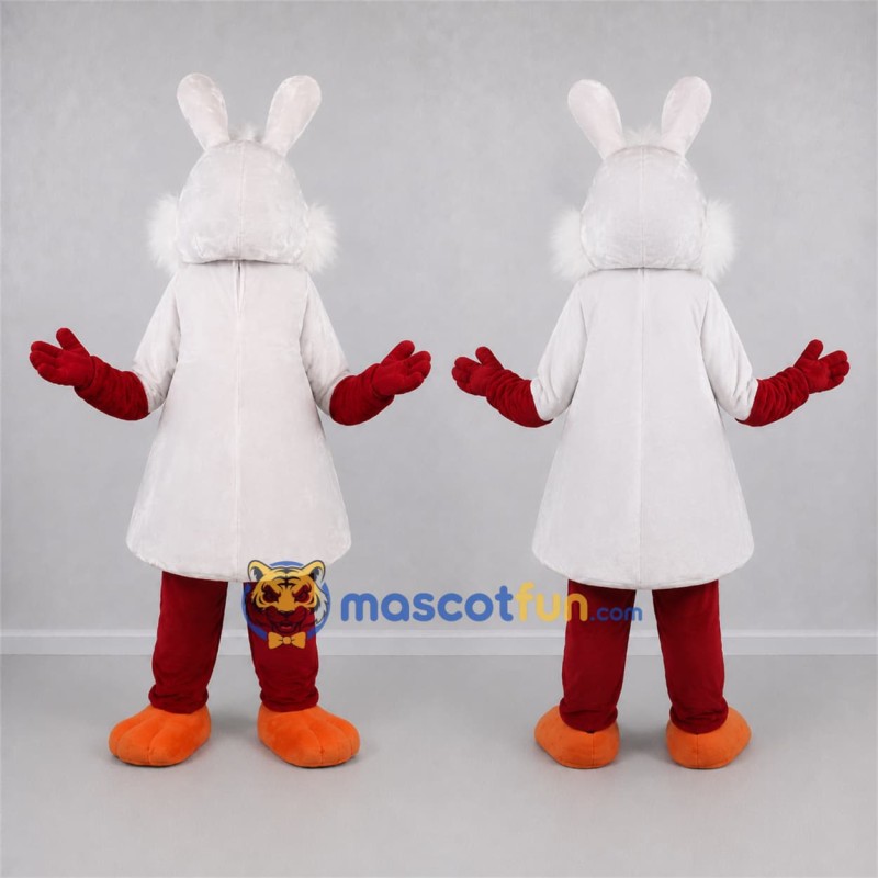 Custom White and Red Rabbit Mascot Costume Adult Full Body Suit for Easter Events Custom White and Red Rabbit Mascot Costume Adult Full Body Suit for Easter Events