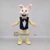 Custom Cream and Blue Easter Bunny Mascot Costume Adult Full Body Suit for Easter Events Custom Cream and Blue Easter Bunny Mascot Costume Adult Full Body Suit for Easter Events