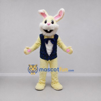Custom Cream and Blue Easter Bunny Mascot Costume Adult Full Body Suit for Easter Events