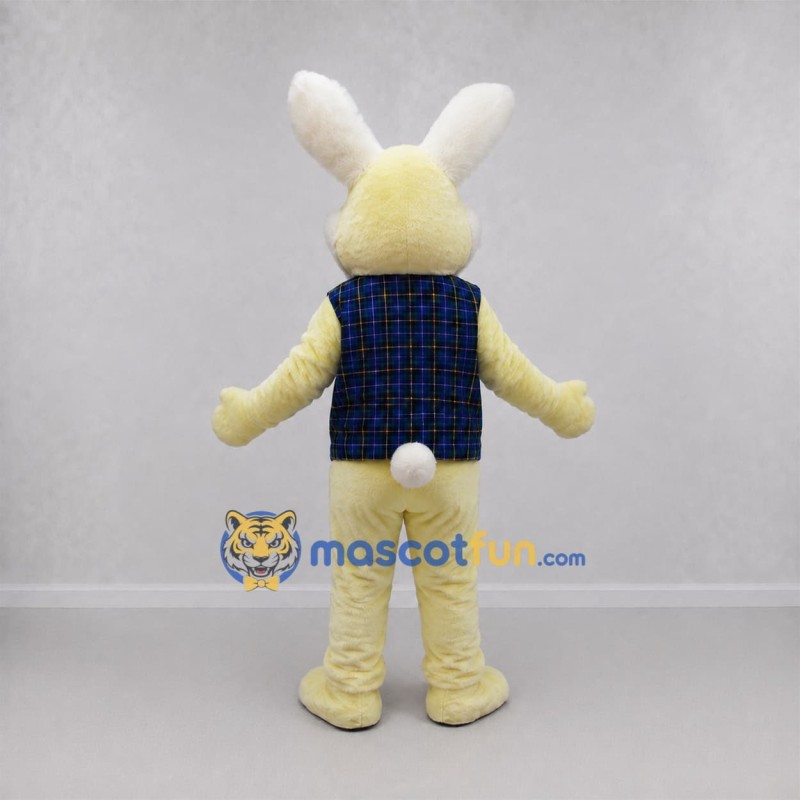 Custom Cream and Blue Easter Bunny Mascot Costume Adult Full Body Suit for Easter Events Custom Cream and Blue Easter Bunny Mascot Costume Adult Full Body Suit for Easter Events