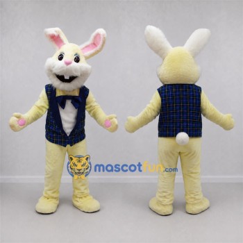 Custom Cream and Blue Easter Bunny Mascot Costume Adult Full Body Suit for Easter Events