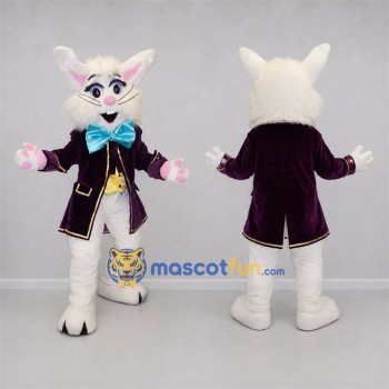 Custom White and Purple Cat Mascot Costume Adult Full Body Suit for Stage Performances