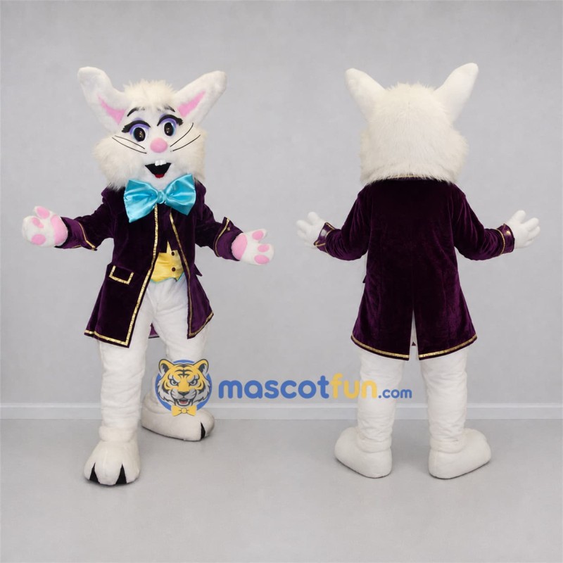 Custom White and Purple Cat Mascot Costume Adult Full Body Suit for Stage Performances Custom White and Purple Cat Mascot Costume Adult Full Body Suit for Stage Performances