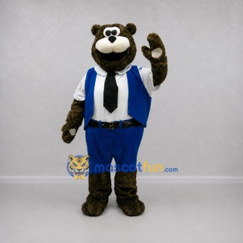 Custom Brown and Blue Bear Mascot Costume Adult Full Body Suit for School Events Custom Brown and Blue Bear Mascot Costume Adult Full Body Suit for School Events