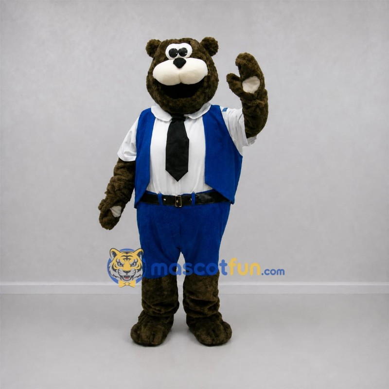 Custom Brown and Blue Bear Mascot Costume Adult Full Body Suit for School Events Custom Brown and Blue Bear Mascot Costume Adult Full Body Suit for School Events