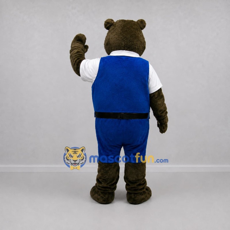 Custom Brown and Blue Bear Mascot Costume Adult Full Body Suit for School Events Custom Brown and Blue Bear Mascot Costume Adult Full Body Suit for School Events