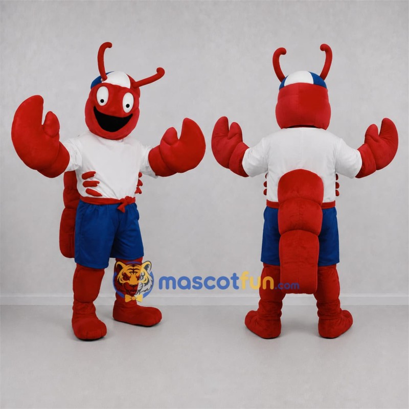 Custom Red and Blue Lobster Mascot Costume Adult Full Body Suit for Seafood Festivals Custom Red and Blue Lobster Mascot Costume Adult Full Body Suit for Seafood Festivals