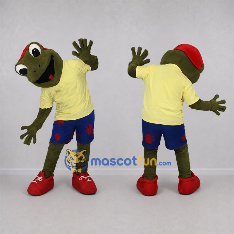 Custom Green and Yellow Frog Mascot Costume Adult Full Body Suit for School Events Custom Green and Yellow Frog Mascot Costume Adult Full Body Suit for School Events