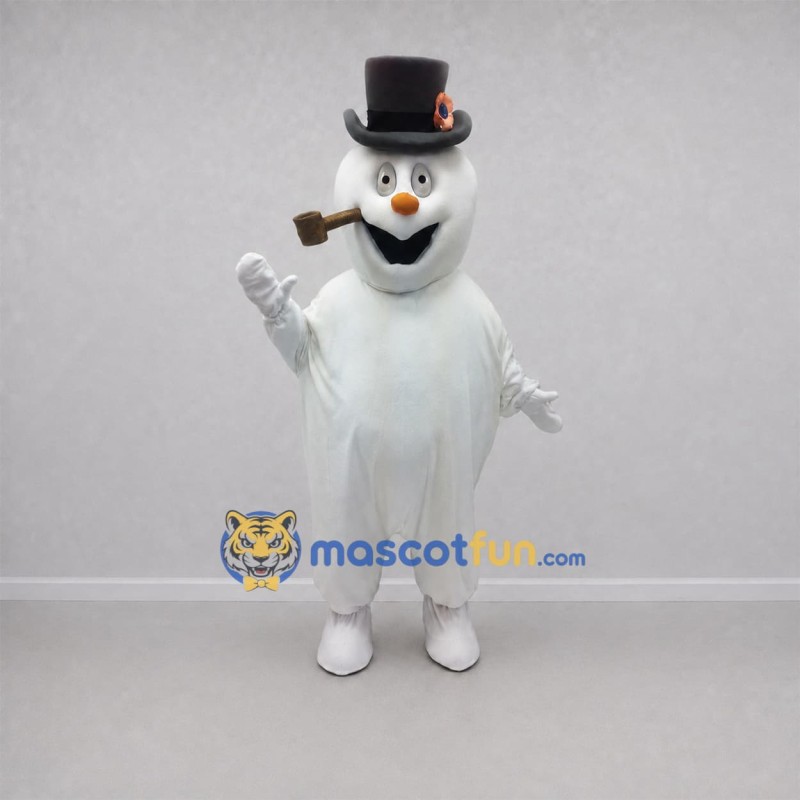 Custom White and Black Snowman Mascot Costume Adult Full Body Suit for Winter Events Custom White and Black Snowman Mascot Costume Adult Full Body Suit for Winter Events
