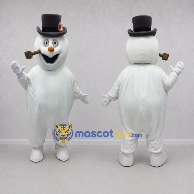 Custom White and Black Snowman Mascot Costume Adult Full Body Suit for Winter Events Custom White and Black Snowman Mascot Costume Adult Full Body Suit for Winter Events