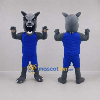 Custom Gray and Blue Wolf Mascot Costume Adult Full Body Suit for Sports Events