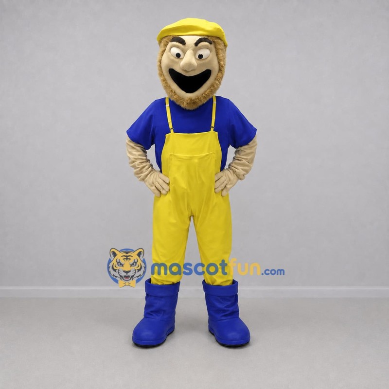Custom Yellow and Blue Farmer Mascot Costume Adult Full Body Suit for Farm Events Custom Yellow and Blue Farmer Mascot Costume Adult Full Body Suit for Farm Events