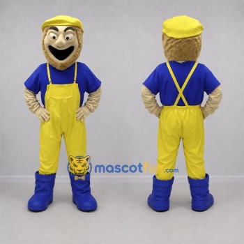 Custom Yellow and Blue Farmer Mascot Costume Adult Full Body Suit for Farm Events