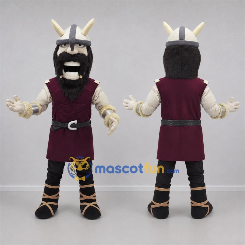 Custom Burgundy and Black Viking Mascot Costume Adult Full Body Suit for Medieval Events Custom Burgundy and Black Viking Mascot Costume Adult Full Body Suit for Medieval Events