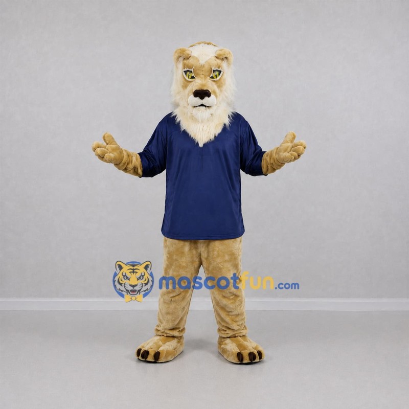 Custom Tan and Blue Lion Mascot Costume Adult Full Body Suit for Sports Events