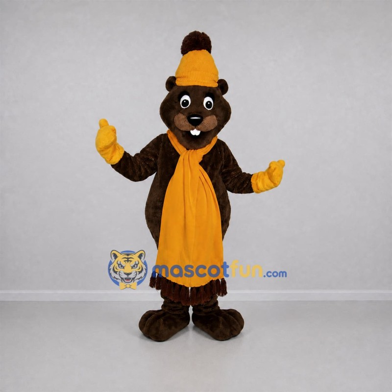 Custom Brown and Yellow Groundhog Mascot Costume Adult Full Body Suit for Winter Events Custom Brown and Yellow Groundhog Mascot Costume Adult Full Body Suit for Winter Events