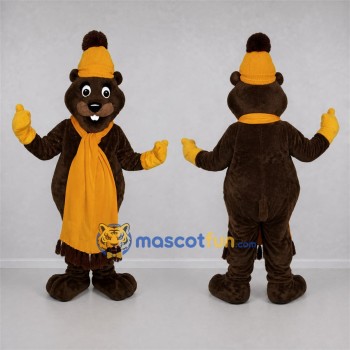 Custom Brown and Yellow Groundhog Mascot Costume Adult Full Body Suit for Winter Events