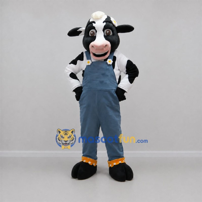 Custom Black and White Farmer Cow Mascot Costume Adult Full Body Suit for Farm Events Custom Black and White Farmer Cow Mascot Costume Adult Full Body Suit for Farm Events
