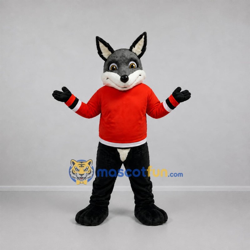 Custom Gray and Red Fox Mascot Costume Adult Full Body Suit for School Events Custom Gray and Red Fox Mascot Costume Adult Full Body Suit for School Events