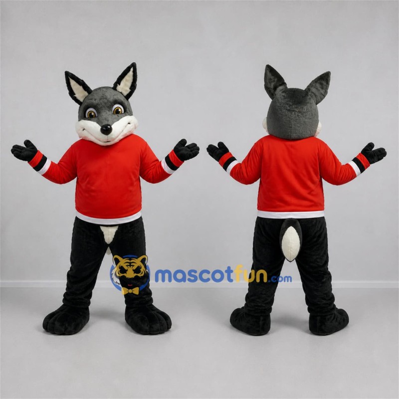 Custom Gray and Red Fox Mascot Costume Adult Full Body Suit for School Events Custom Gray and Red Fox Mascot Costume Adult Full Body Suit for School Events