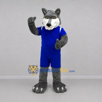 Custom Gray and Blue Wolf Mascot Costume Adult Full Body Suit for Sports Events Custom Gray and Blue Wolf Mascot Costume Adult Full Body Suit for Sports Events