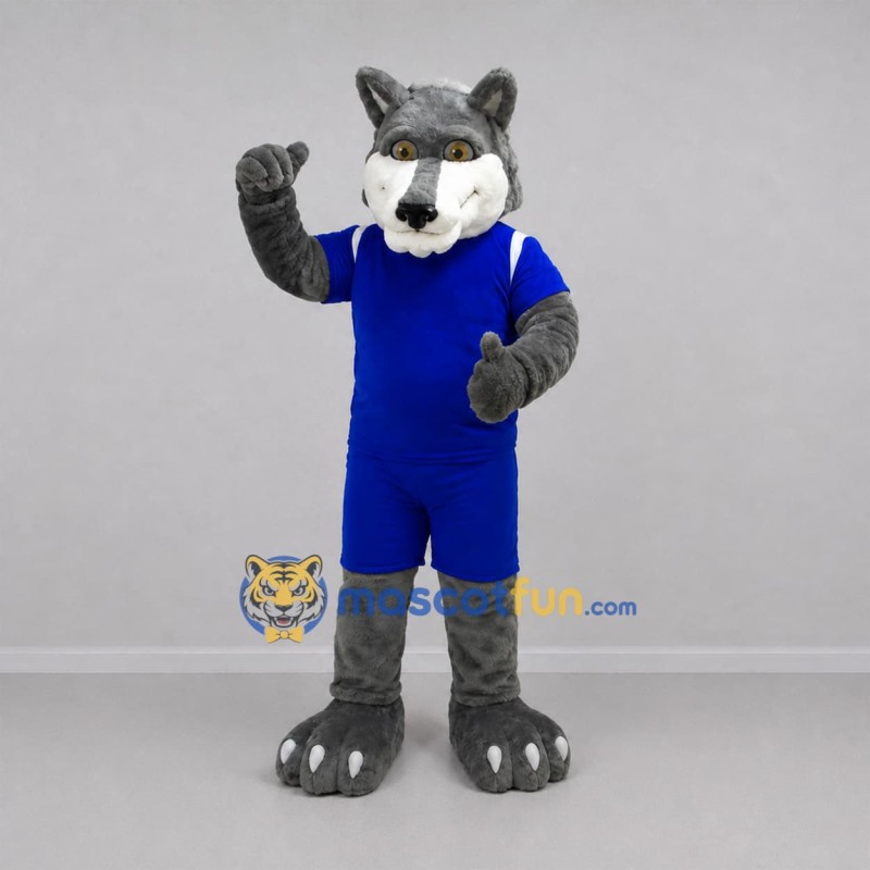 Custom Gray and Blue Wolf Mascot Costume Adult Full Body Suit for Sports Events Custom Gray and Blue Wolf Mascot Costume Adult Full Body Suit for Sports Events