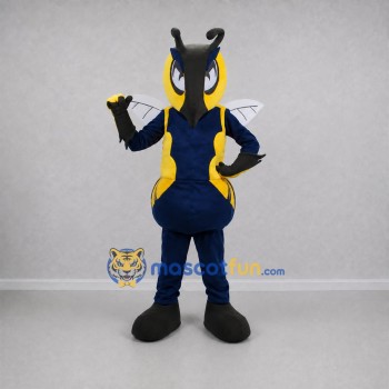 Custom Yellow and Navy Blue Hornet Mascot Costume Adult Full Body Suit for Sports Events Custom Yellow and Navy Blue Hornet Mascot Costume Adult Full Body Suit for Sports Events
