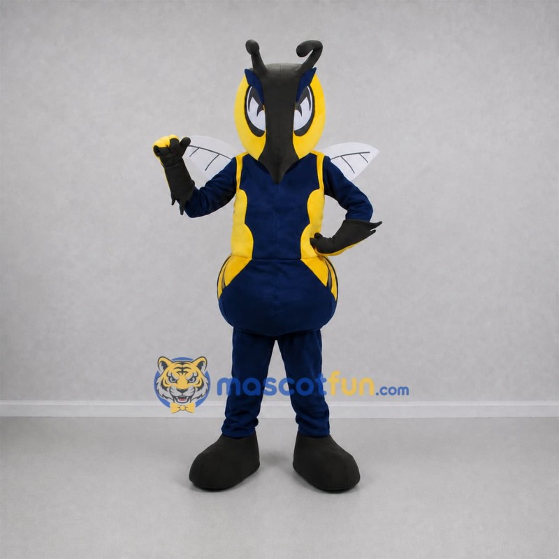 Custom Yellow and Navy Blue Hornet Mascot Costume Adult Full Body Suit for Sports Events Custom Yellow and Navy Blue Hornet Mascot Costume Adult Full Body Suit for Sports Events