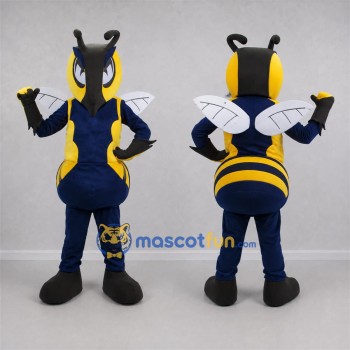 Custom Yellow and Navy Blue Hornet Mascot Costume Adult Full Body Suit for Sports Events